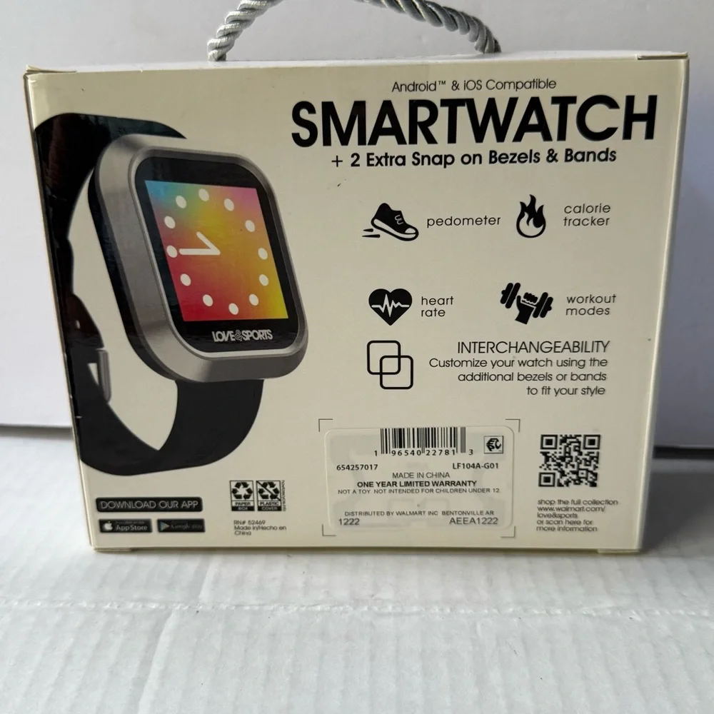Smartwatch with Interchangeable Bands‎ - Black, Blue, Pink New